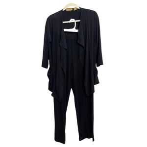 Valerie Stevens Womens Pant Set Draped Jacket Straight Leg Pants Petite Med 2PC